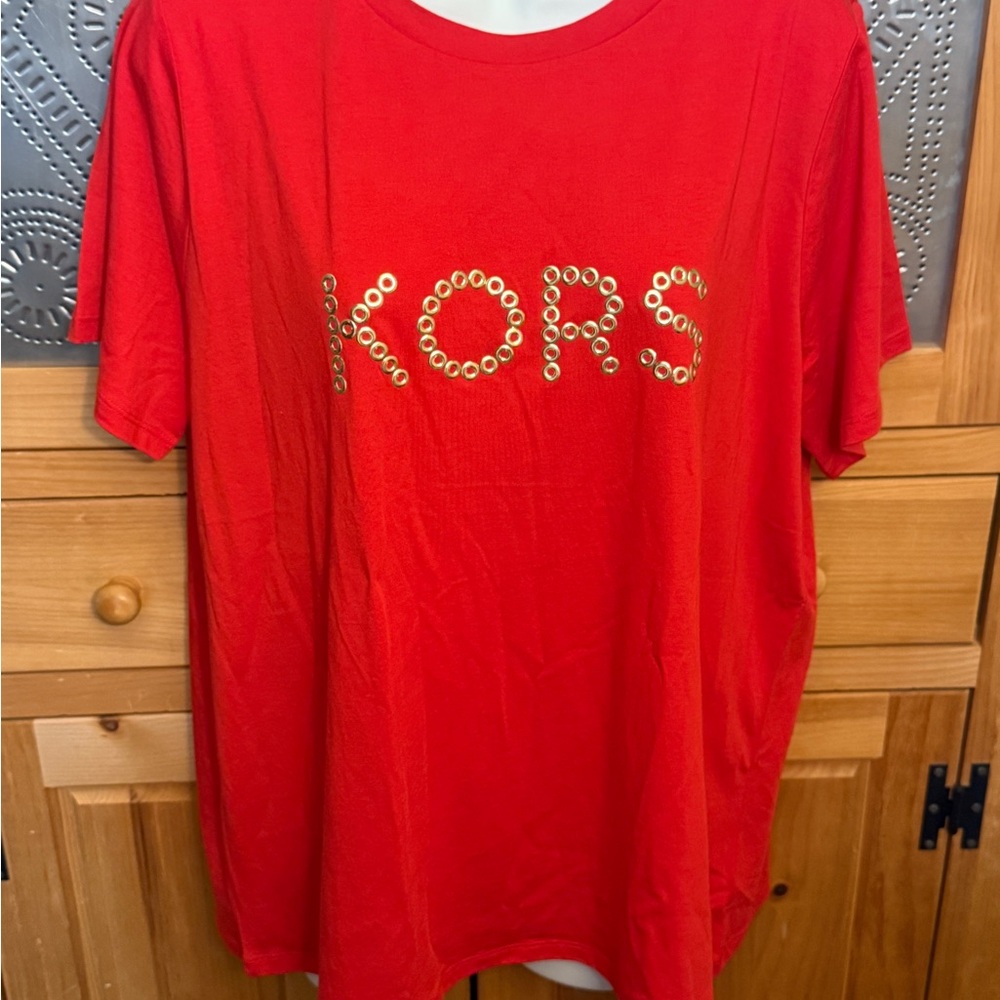 Michael Kors Red Tee with Gold Detailing